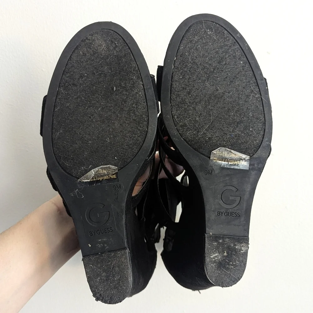 Guess Black Strappy Wedge Sandals Gladiator Style